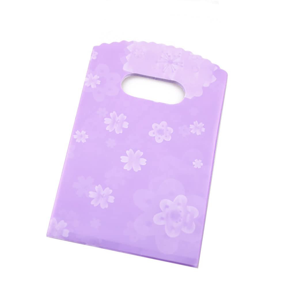 Joyhey 100 Count 3.5" x 5.9" Small Plastic Merchandise Shopping Bags, Retail Bags, Gift Bags with Die Cut Handles - Purple Flowers (More Patterns Available)