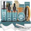 Beard Grooming Kit for Men W/Straight Razor,2 PACK Beard Oil,Wash,Balm,Brush,Comb,Scissors Mens Birthday Christmas Gifts for Men Him Boyfriend Husband Shaving Kit view 1