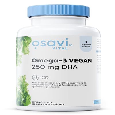 Osavi Omega3 Vegan, 250 mg DHA  120 Softgels | Highly Concentrated Algae Oil from Schizochytrium sp. | Supports Brain, Vision & Heart Health | VeganFriendly Tapioca Softgel