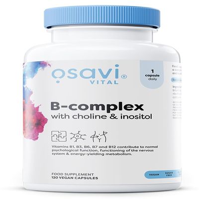 Osavi BComplex with Choline & Inositol  120 Vegan Capsules | Complete BVitamin Support for Energy, Nervous System & Mental Performance | with VitaCholine | Clean Label | VeganFriendly