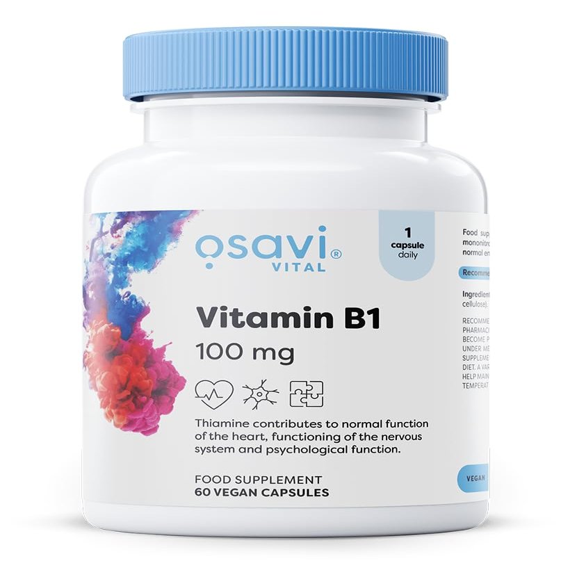 Osavi Vitamin B1 100mg  60 Vegan Capsules | Stable Thiamine Mononitrate for Energy Metabolism, Nervous System, Psychological Function, and Heart Health | High Potency 100mg per Capsule