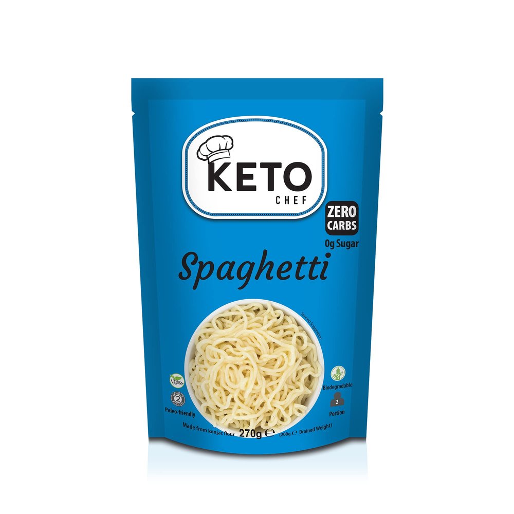 Keto Chef Vegan Slim Spaghetti Pasta - Paleo Friendly Instant Konjac Pasta, Zero Fat, Shirataki, Sugar & Carbs, Free-From, Healthy Diet Low Calorie Food | Ready to Eat (270g)