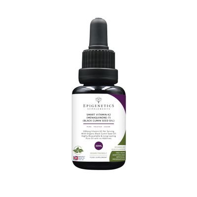 Smart Vitamin K2 Oil 30ml | Vitamin K2 MK7 100mcg + Cold Pressed Organic Black Cumin Seed Oil | UK Made Vegetarian Liquid | 10 Drops Daily (2 Month Supply)
