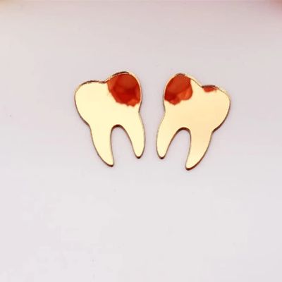 50pcs of DIY Teeth Shape Wall Mirror Sticker, Dental Care Mirrored Teeth Decals for Dentist Clinic Party Decoration (Small, Gold Mirror)