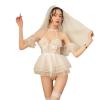 Women One Piece Lingerie Sexy Lingerie with Veil Hollow Sexy Pajamas Temptation Mesh Suspenders Role Playing Bridal Suit White One Size view 1