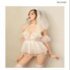 Women One Piece Lingerie Sexy Lingerie with Veil Hollow Sexy Pajamas Temptation Mesh Suspenders Role Playing Bridal Suit White One Size view 3