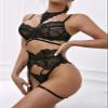 Women Sexy Lingerie Bodysuit Women Fashion Lace Eyelash Stitching Cross Underwear Halter Garter Three Piece Set Black S view 4