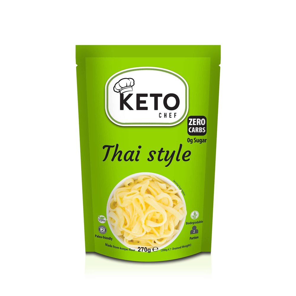 Keto Chef Vegan Thai Style Noodles - Having All The Essential of Konjac Flour, Free-From & Sugar Free, Shirataki, Contains Zero Fat, Low Carb Diet Instant Noodle, Ready to Eat | Pack of 12 (270g)