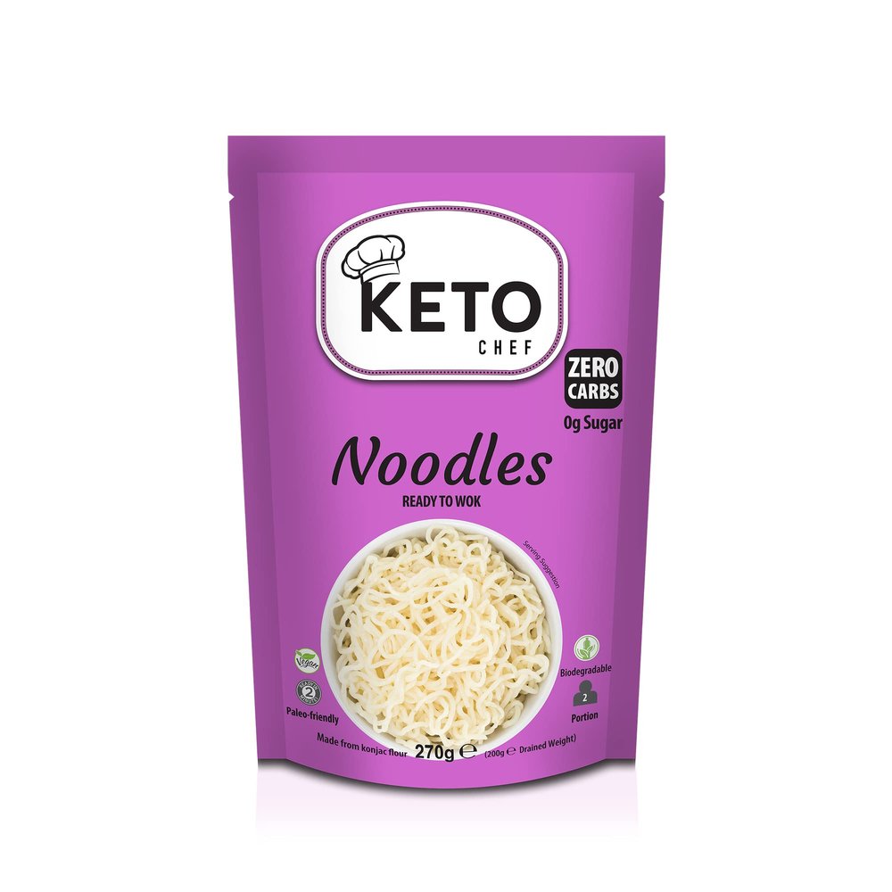 Keto Chef Vegan Microwaveable Slim Noodles - Free-From Instant Konjac Noodle, Zero Carbohydrates & Sugar, Shirataki, Paleo Friendly Healthy Low Calorie Diet, Ready to Eat | Pack of 12 (270g)
