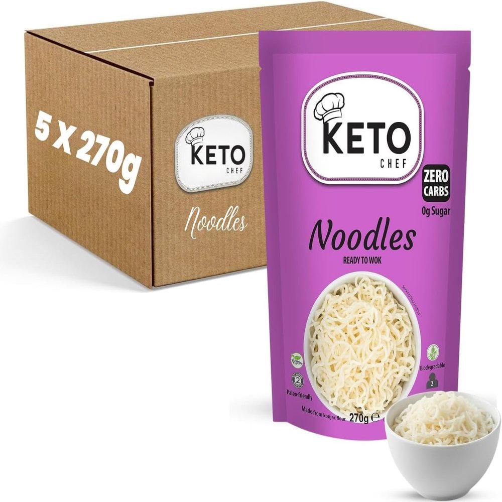 Keto Chef Vegan Slim Noodles (Pack of 5, 270g) - Microwaveable, Free-from Konjac Instant Noodle, Zero Carbohydrates & Sugar, Shirataki, Paleo Friendly Healthy Low Calorie Diet, Ready to Eat