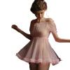 Women One Piece Lingerie Sexy Chiffon Short Skirt Large Size Sexy Pajamas Women Transparent Underwear Pure Desire Temptation Provocative Bed Pink One Size view 1