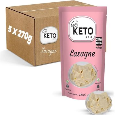 Keto Chef Vegan Lasagne Pasta Sheets (Pack of 5, 270g) - Konjac Instant Slim Pasta Sheet, Shirataki, Contain Zero Carbohydrates, Made from Free-from Flour, Paleo Friendly, Low Calorie Ready to Eat