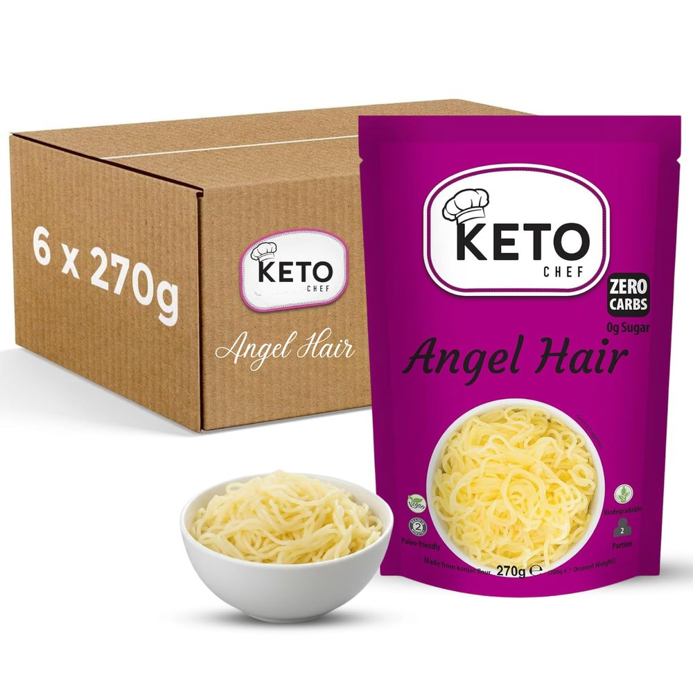 Keto Chef Vegan Angel Hair Noodles (Pack of 5, 270g)  Free-from & Fat Free, Made of Konjac Flour, Contains Zero Carbohydrates & Sugar, Shirataki, Low Calorie Instant Food, Ready to Eat Meal