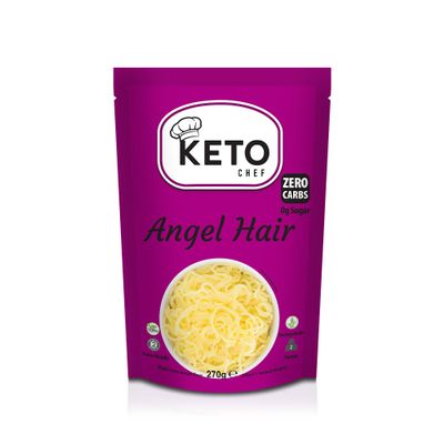 Keto Chef Vegan Angel Hair Noodles  Free-From & Fat Free, Made of Konjac Flour, Shirataki, Contains Zero Carbohydrates & Sugar, Low Calorie Instant Food, Ready to Eat | Pack of 12 (270g)