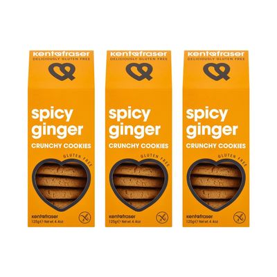 Kent & Fraser Gluten Free Spicy Ginger Crunchy Cookies | Wheat Free Artisan Biscuits | Natural Ingredients | 125g (Pack of 3)