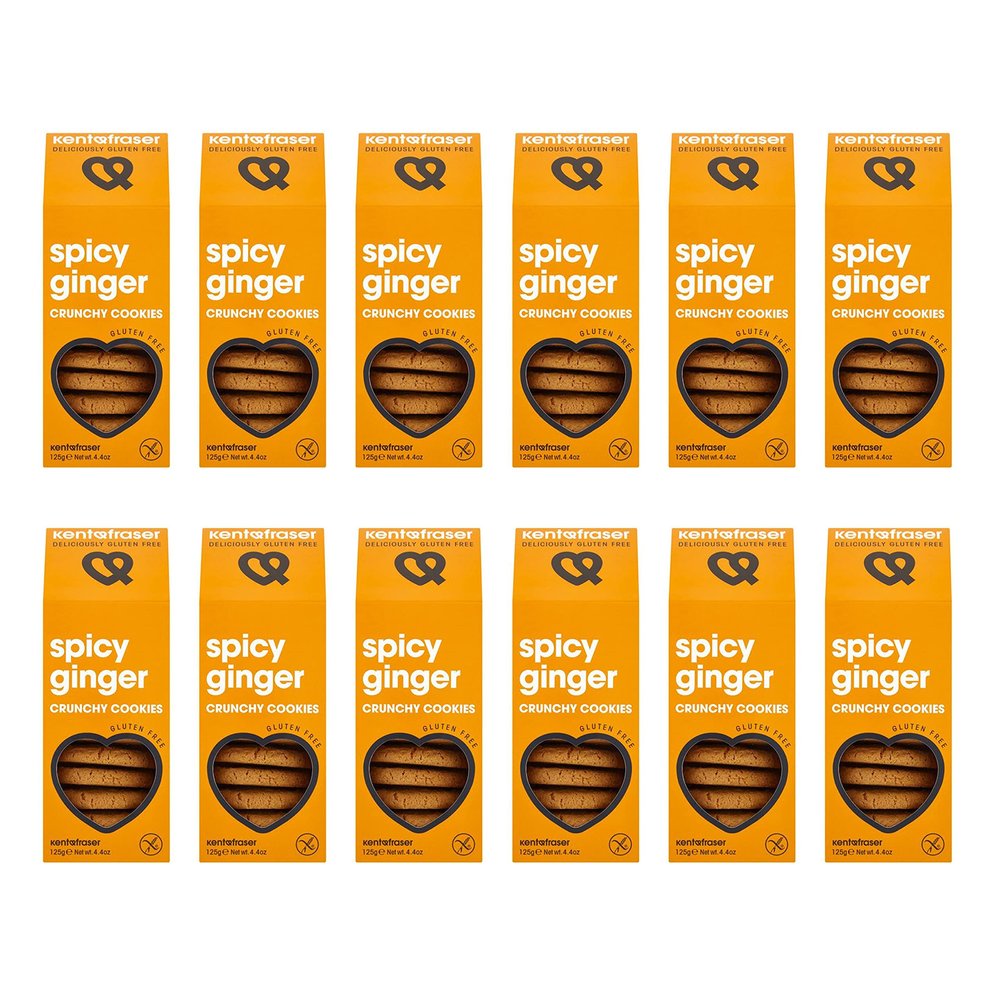 Kent & Fraser Gluten Free Spicy Ginger Crunchy Cookies | Wheat Free Artisan Biscuits | Natural Ingredients | 125g (Pack of 12)