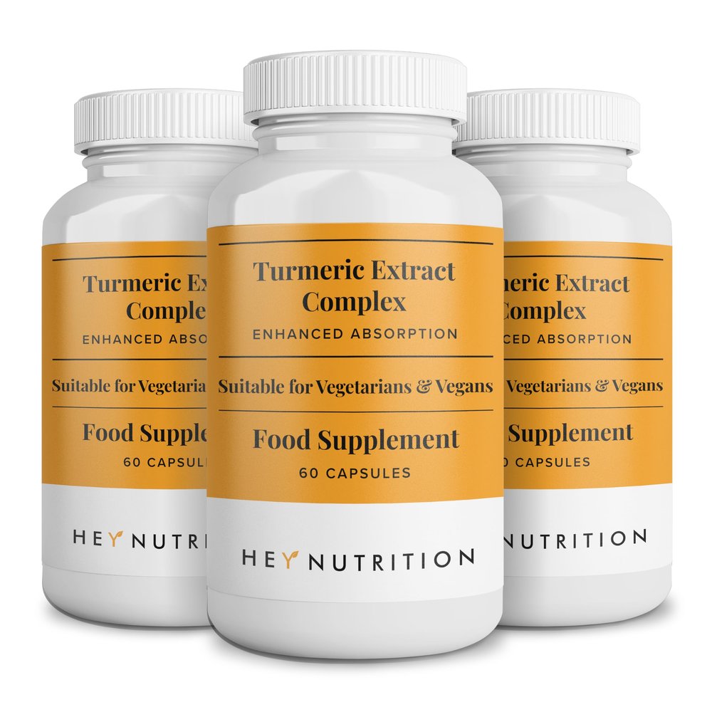 Hey Nutrition Turmeric Extract Complex - Vitamin D3 & C, Black Pepper Extract - Support Muscle & Joint Relief - Maximum Potency & Enhanced Absorption - UK Manufactured - 3 Pack - 180 Vegan Capsules