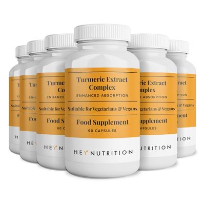 Hey Nutrition Turmeric Extract Complex - Vitamin D3 & C, Black Pepper Extract - Support Muscle & Joint Relief - Maximum Potency & Enhanced Absorption - UK Manufactured - 6 Pack - 360 Vegan Capsules