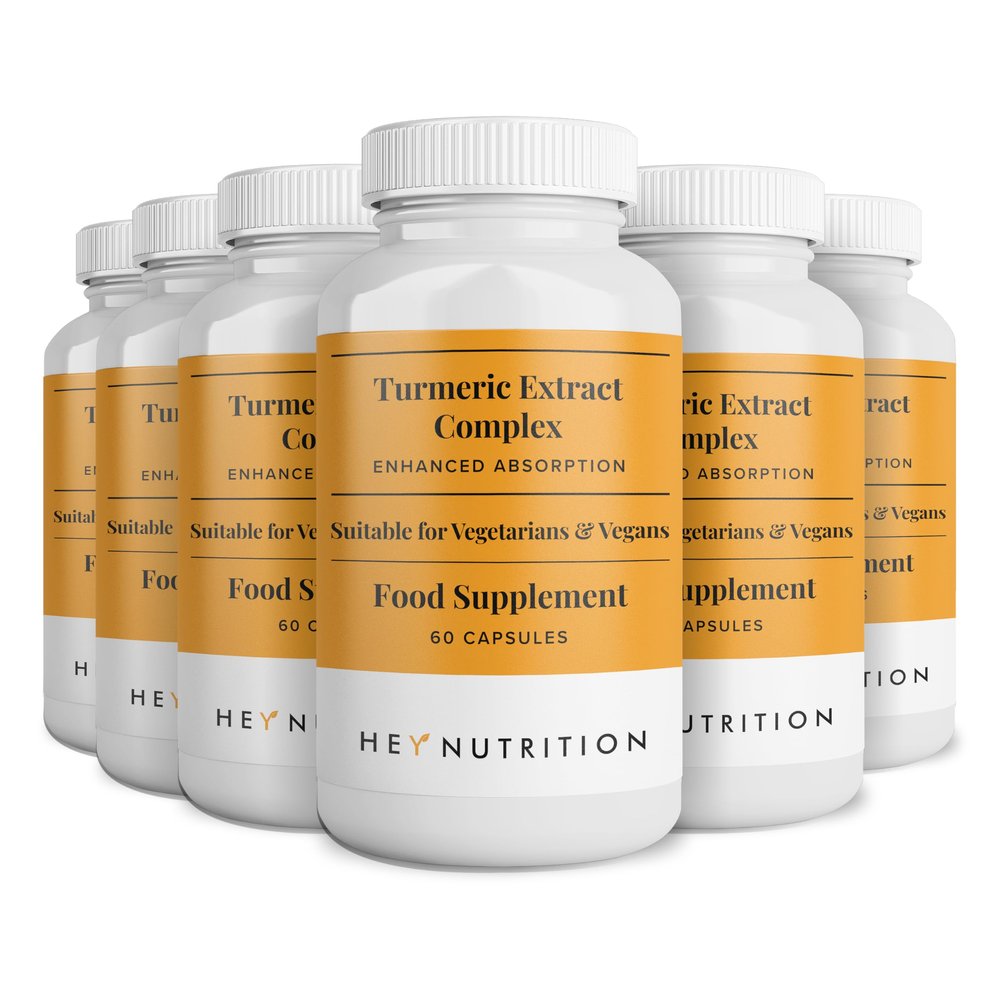 Hey Nutrition Turmeric Extract Complex - Vitamin D3 & C, Black Pepper Extract - Support Muscle & Joint Relief - Maximum Potency & Enhanced Absorption - UK Manufactured - 6 Pack - 360 Vegan Capsules