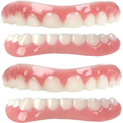 Dentures Cosmetic Veneer, Natural Tone Instant Veneers Dental Silicone Tooth Whitening Temporary Prosthesis Teeth Top Bottom False Teeth Men and Women Veneer,2pcs