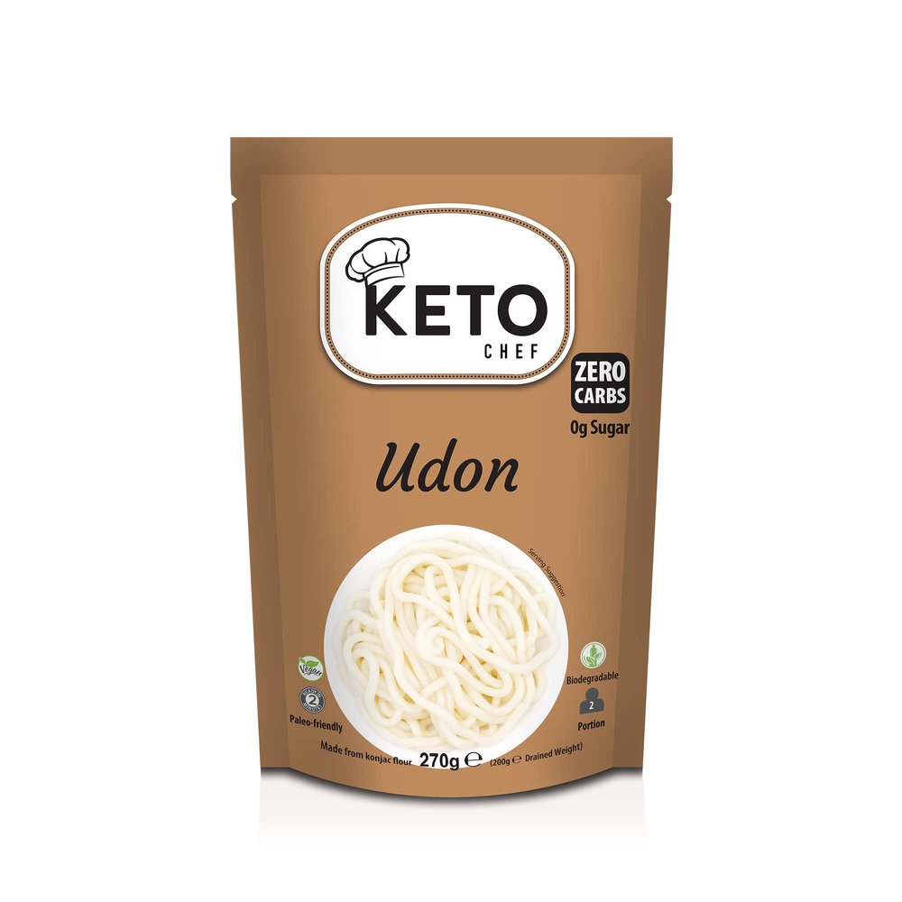 Keto Chef Thick Instant Udon Noodles (Pack of 5, 270g)- Konjac Vegan Noodle, Zero Fat, Sugar & Carb, Shirataki, Made from Free-from Flour, Healthy Low Calorie Food, Ready to Eat