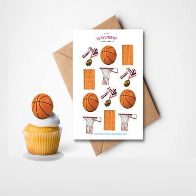 24x Pre-cut Basketballs Set 4cm Edible Premium Icing & Sweet Wafer Card Standing Cupcake Toppers Birthday Party Cake Decorations (Premium Sweet Wafer Card)