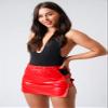 Divas World Women's Faux Leather Wet Look Micro Mini Skirt Lingerie Set Role Play Cute Student Costume Outfit Underwear for Ladies Mini (Medium (14-16)) Red view 3