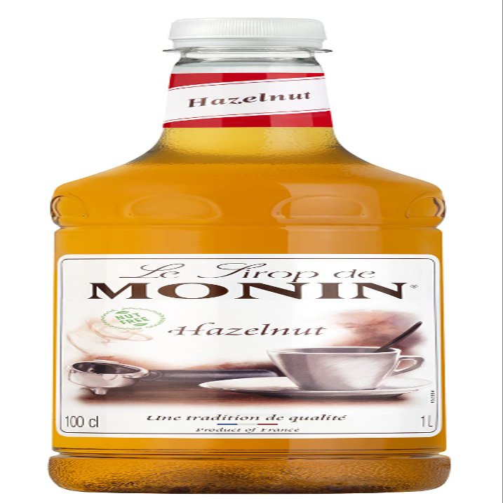 MONIN Premium Hazelnut Nut Free Syrup 1L for Coffee and Cocktails. Vegan-Friendly, Allergen-Free, 100% Natural Flavours and Colourings