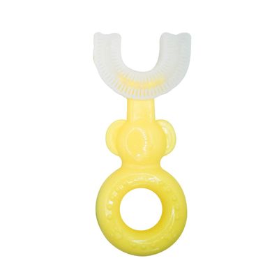 Just Teeth - Premium Children's Kids U Shaped Toothbrush, 360 All Round Cleaning for 2-12 Years. BPA Free, Soft Food Grade Silicone Bristles (Yellow)