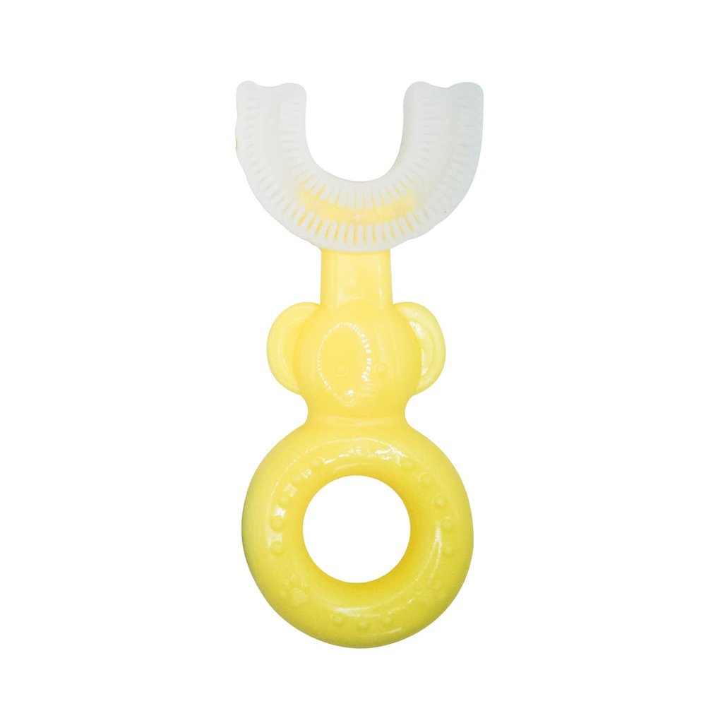 Just Teeth - Premium Children's Kids U Shaped Toothbrush, 360 All Round Cleaning for 2-12 Years. BPA Free, Soft Food Grade Silicone Bristles (Yellow)