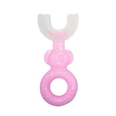 Just Teeth - Premium Children's Kids U Shaped Toothbrush, 360 All Round Cleaning for 2-12 Years. BPA Free, Soft Food Grade Silicone Bristles (Pink)