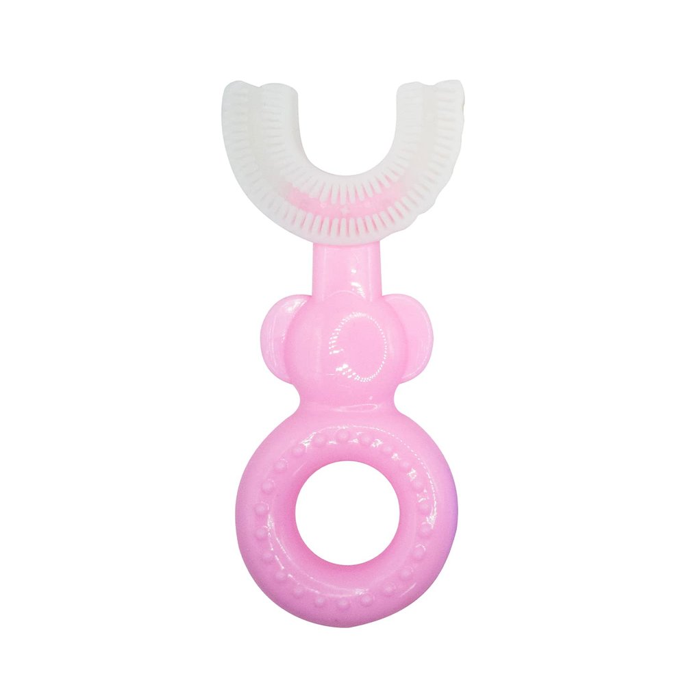 Just Teeth - Premium Children's Kids U Shaped Toothbrush, 360 All Round Cleaning for 2-12 Years. BPA Free, Soft Food Grade Silicone Bristles (Pink)