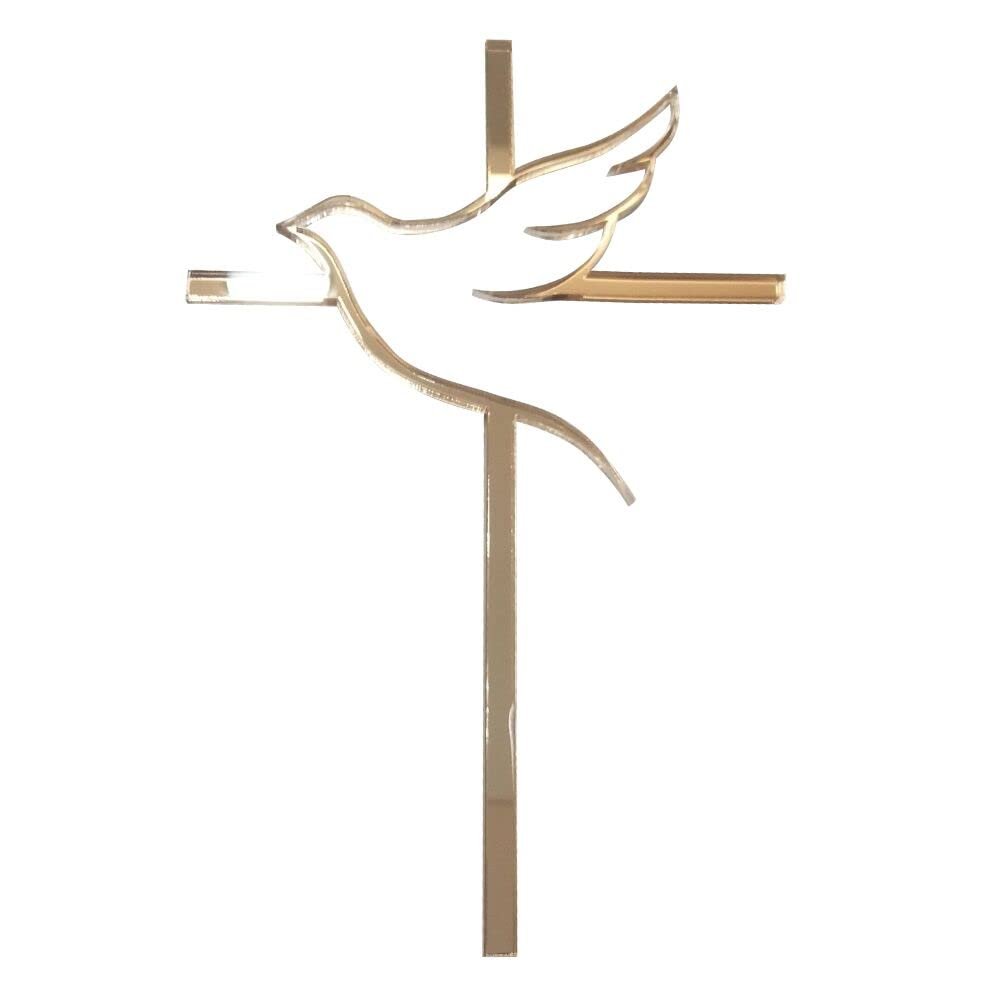 10pcs of Acrylic Religious Cake Topper - Dove and Cross,Holy Spirit Topper, Confirmation Topper (Rose Gold Mirror)