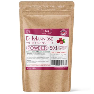 D Mannose & Cranberry Powder - Urinary Tract Cleanse & Bladder Care - Extra Strength 50:1 Cranberry Extract / 25% Anthocyanins - UK Made - GMP Standards - Vegan (100g Powder)