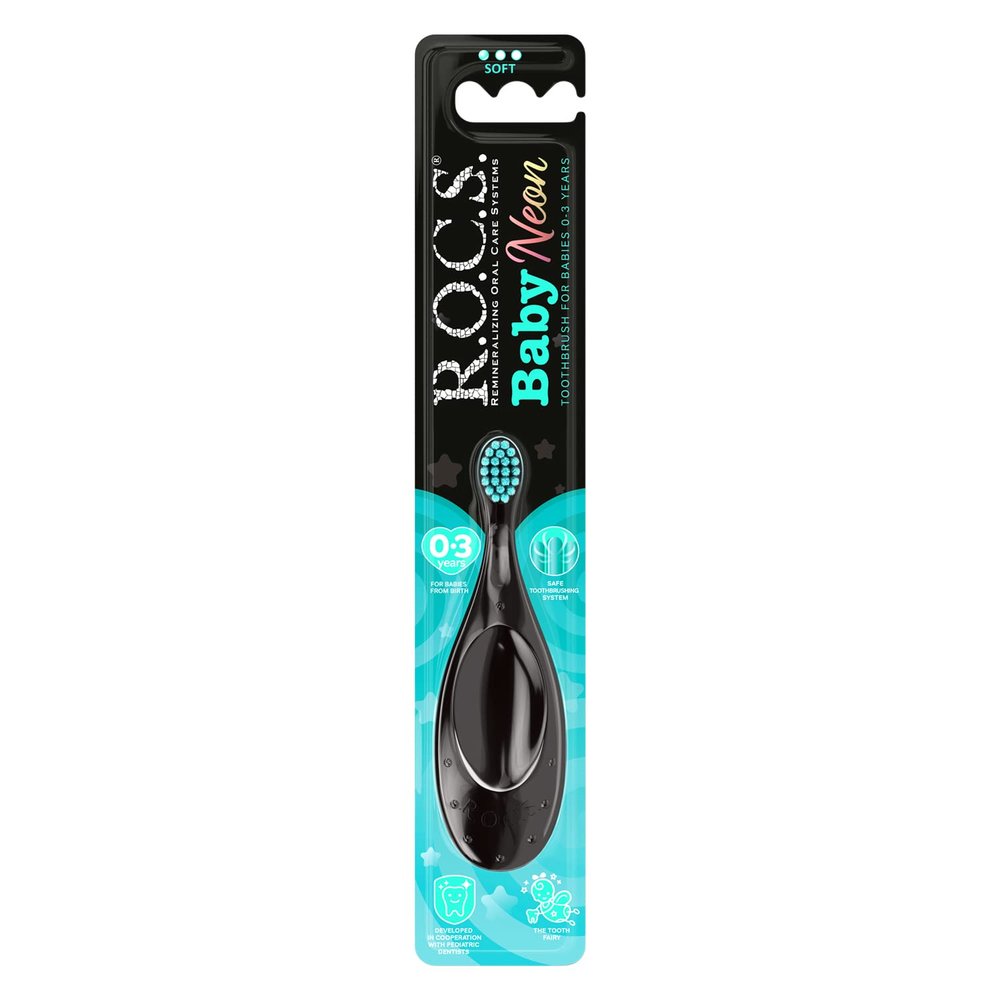 R.O.C.S. - Baby Toothbrush - Neon - 0-3 Years - Bright Design - Safe Toothbrush System - Colourful Baby Toothbrush (Colour Cannot be Selected)