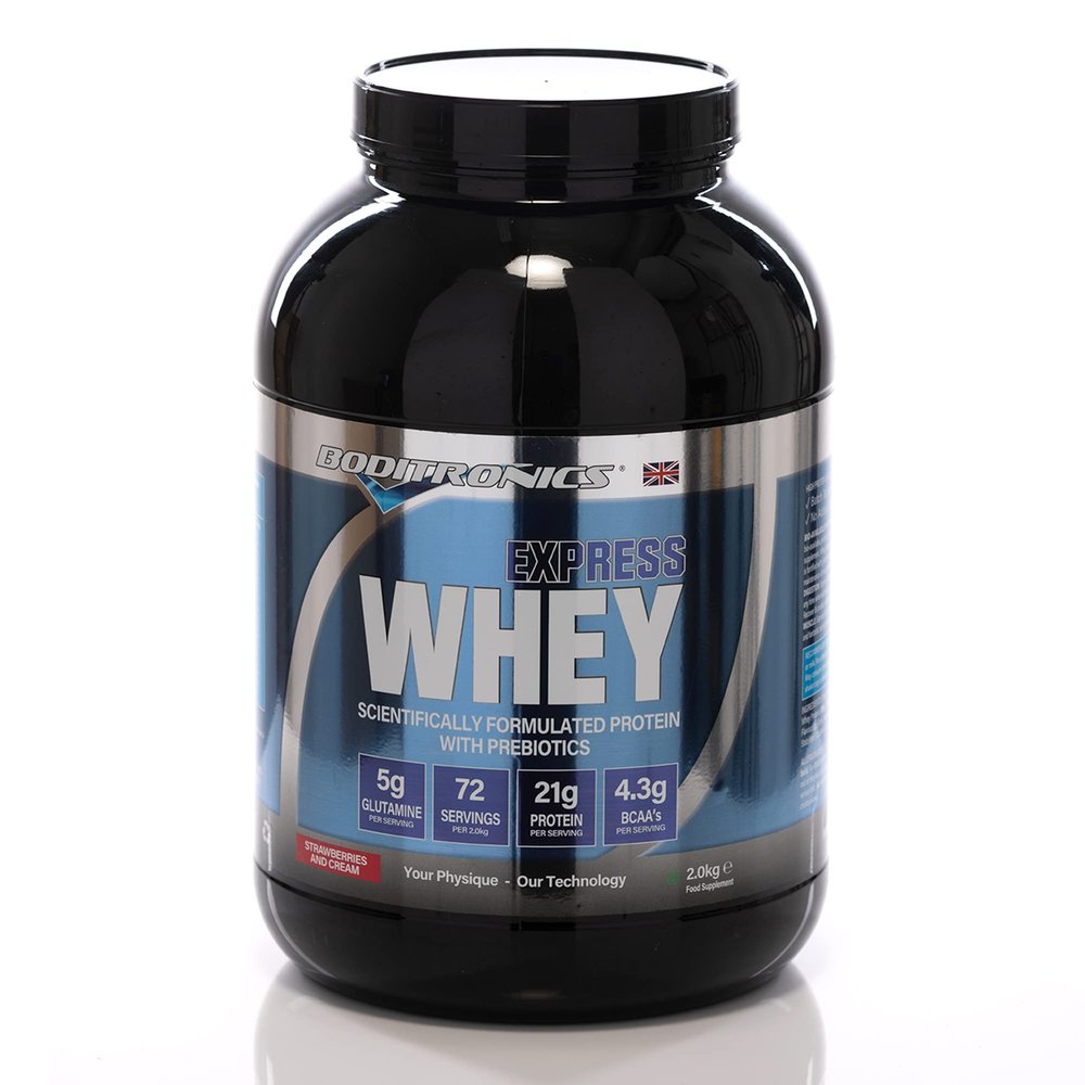 Boditronics Express Whey Protein Powder Muscle Building Powder with Dietary Fibre, BCAA, and High Levels of L-Glutamine Prebiotic Mass Gainer Whey Protein Isolate Protein Shakes