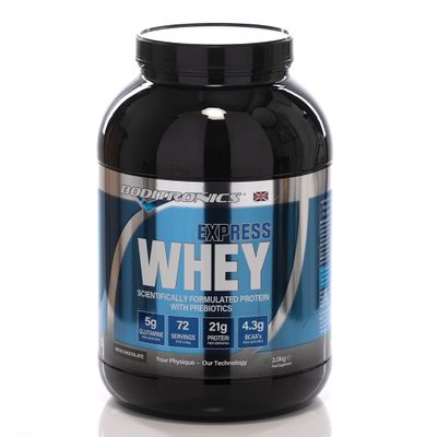 Boditronics Express Whey Protein Powder Muscle Building Powder with Dietary Fibre, BCAA, and High Levels of L-Glutamine Prebiotic Mass Gainer Whey Protein Isolate Protein Shakes