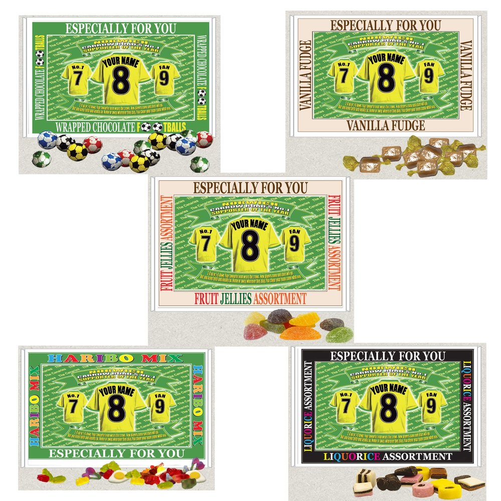 Norwich Football Shirt Personalised Gift Boxed Sweets Choice of Sweets