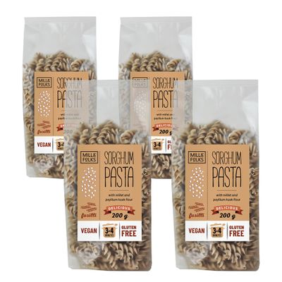 Mill and Folks Sorghum Pasta Fusilli 4x200 g | Vegan & Gluten-free
