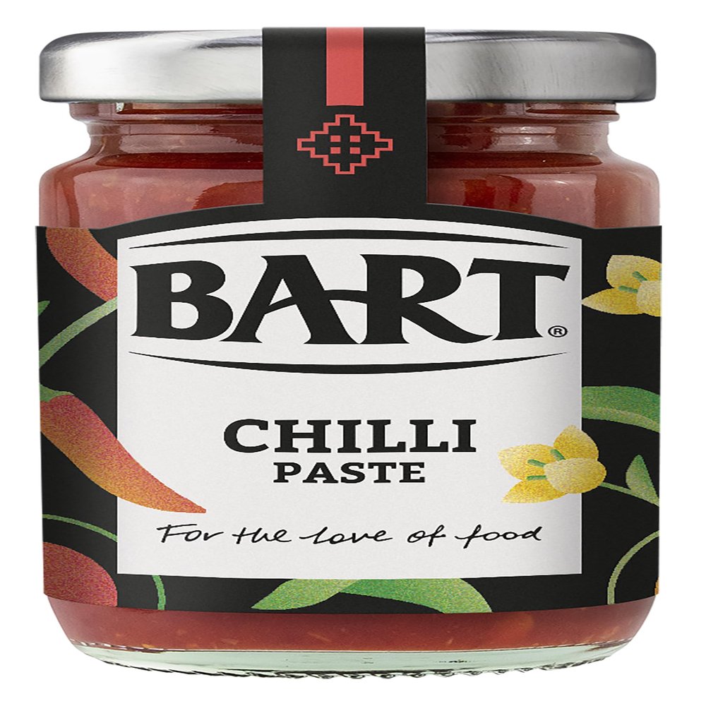 BART Red Chilli Paste Jar - Pack of 6 x 95g - Hot Chilli Paste Ideal for Indian Curries & Mexican Stews - Spicy Hot Heat - Vegan & Gluten Free