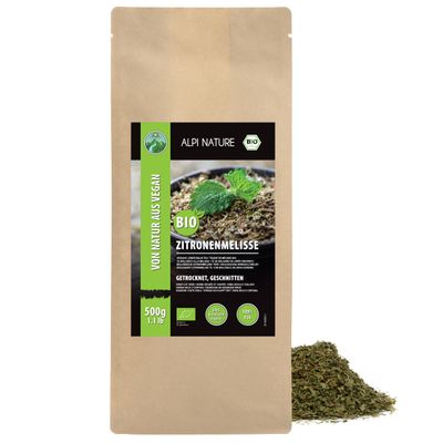 Alpi Nature Organic Lemon Balm Tea 500g 1.1 lb, Dried and Cut Lemon Balm Leaves for Melissa Tea