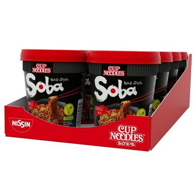 NISSIN Cup Noodles Soba Wok Style Chilli Flavoured Instant Noodles, 92 g Pot (Pack of 8)
