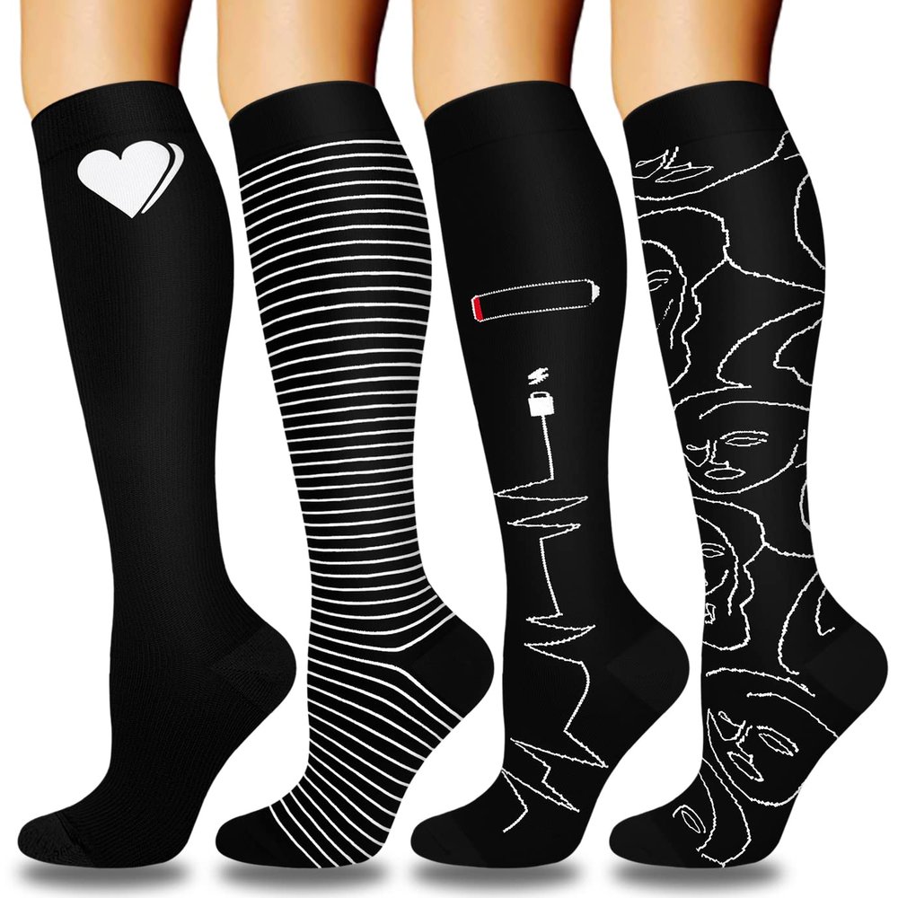 4 Pairs Compression Socks - Compression Socks for Women & Men Circulation - Best Support for Nurses, Running, Athletic
