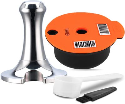 Refillable Coffee Capsules, Stainless Steel Coffee Pods Compatible with Tassimo Machines (60ML Red +Tamper)