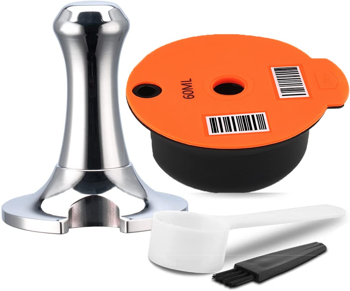 Refillable Coffee Capsules, Stainless Steel Coffee Pods Compatible with Tassimo Machines (60ML Red +Tamper)