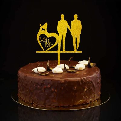 Mr And Mr Wedding Cake Topper With Dog Cat Silhouette Beach Custom Name Date Two Grooms Cake Topper Two Husbands Wedding Anniversary Party Decorations Love Gay Men Marriage Gifts Glitter Gold