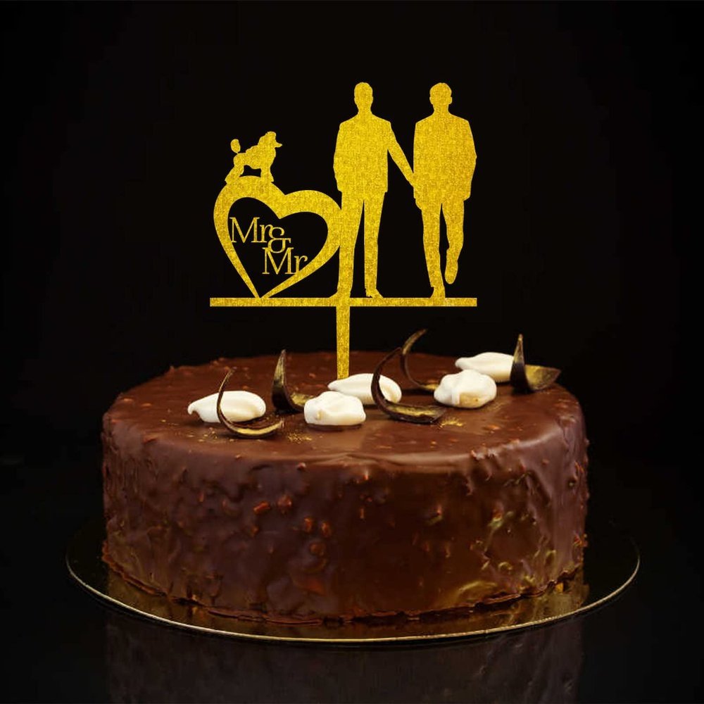Mr And Mr Wedding Cake Topper With Dog Cat Silhouette Beach Custom Name Date Two Grooms Cake Topper Two Husbands Wedding Anniversary Party Decorations Love Gay Men Marriage Gifts Glitter Gold