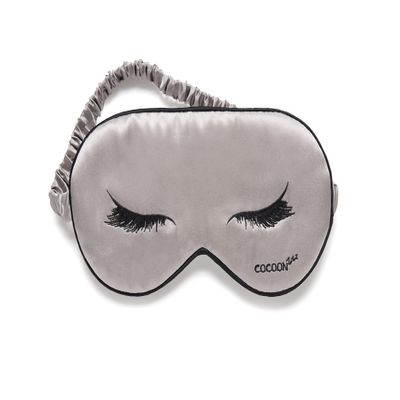 100% Mulberry Silk Eye Mask in Grey with Embroidered Eye Lashes One Size