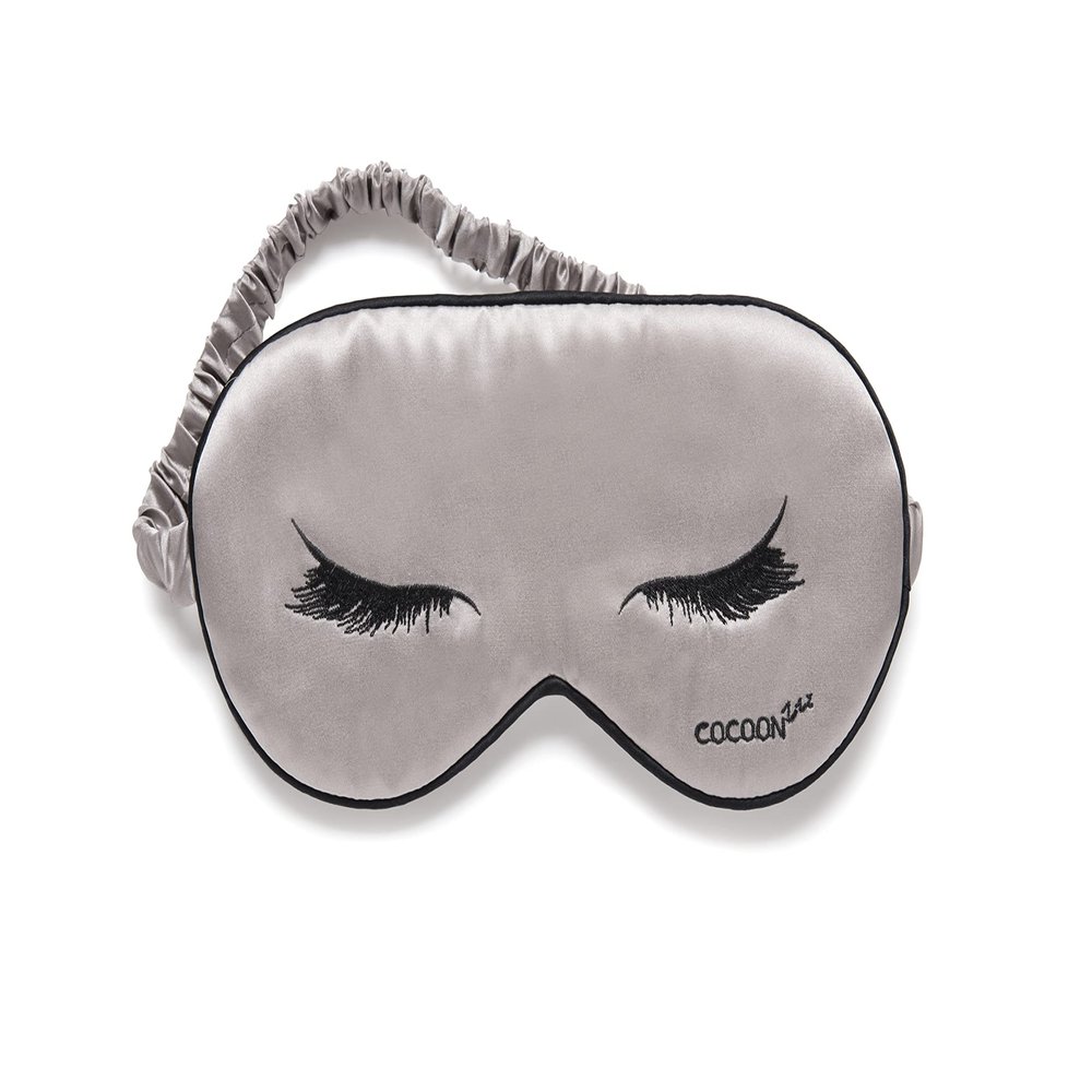 100% Mulberry Silk Eye Mask in Grey with Embroidered Eye Lashes One Size