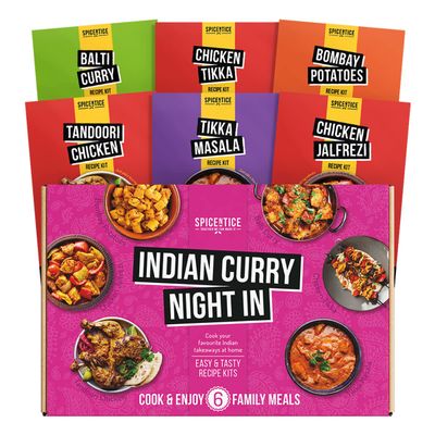 SPICENTICE Indian Curry Night In Gift Box, 6 Authentic Recipe Kits with Premium Indian Spice and Seasonings - Gluten Free, Vegan & Low Calorie